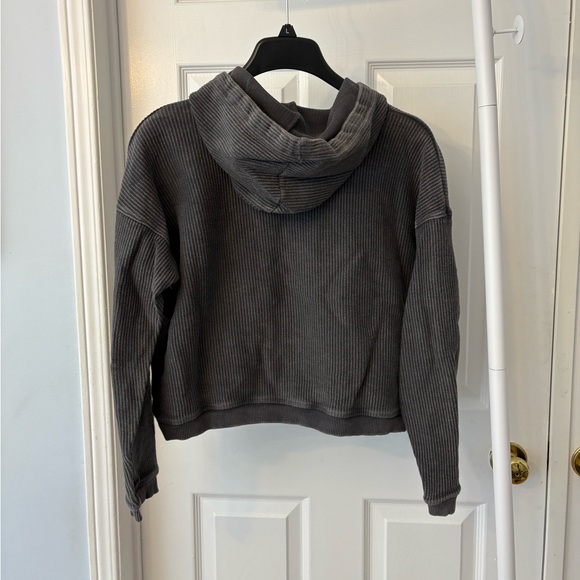 Aerie Oversized Washed Out Charcoal Grey Ribbed Cropped Hoodie Size Extra Small - Picture 7 of 7